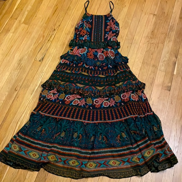 NWT FARM RIO Tiered Printed Voile Maxi Dress Women sz M Fruit Paradise MSRP $265 - Picture 3 of 15